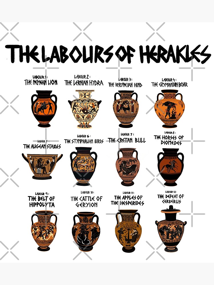 The Twelve Labours Of Hercules On Greek Pottery Poster For Sale By