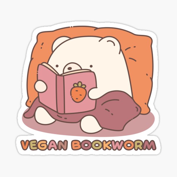 Cute Vegan Bookworm Bear - Kawaii Sticker