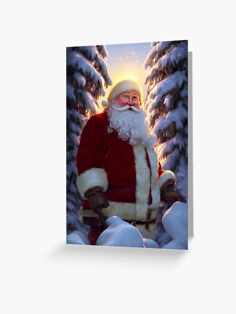 Santa Claus between Christmas Trees at Sunset