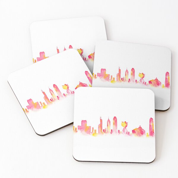 Item preview, Colorful Bright Watercolor City Skyline Silhouette Design designed and sold by redbubbleart18.