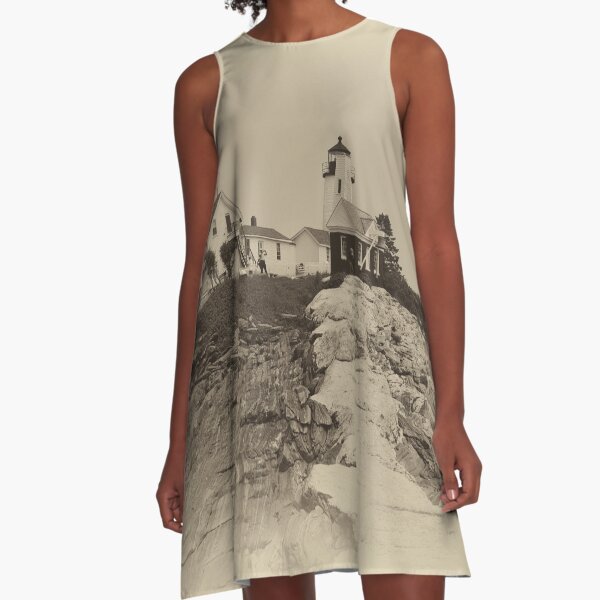 Pemaquid Point Light House In Sepia A-Line Dress