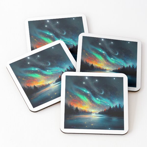 Item preview, Collorful Landscape at Night with Polarlights Oil Paint Design designed and sold by Splissi.