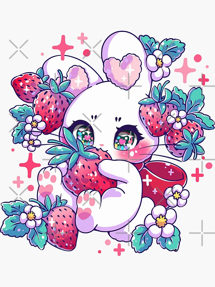 Kawaii Anime Chibi - Strawberry lover' Sticker | Spreadshirt