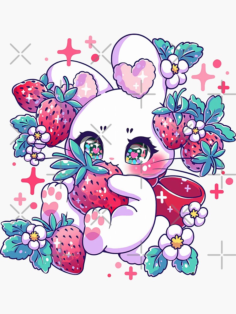 Kawaii Anime Chibi - Strawberry lover Sticker