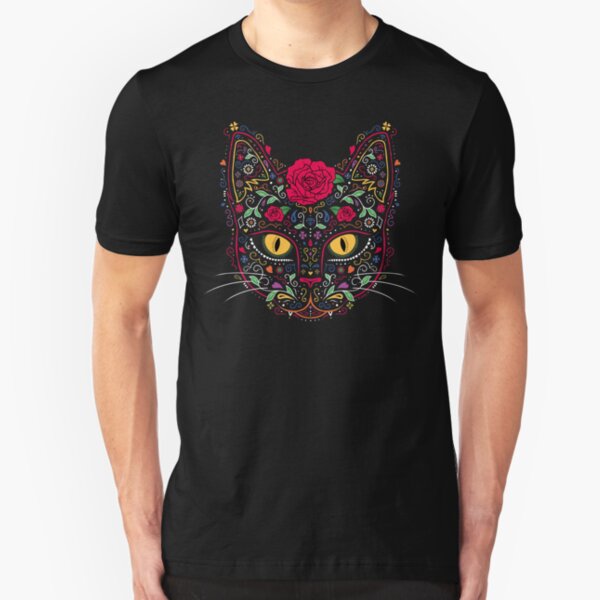 Day of the Dead Kitty Cat Sugar Skull Slim Fit T-Shirt