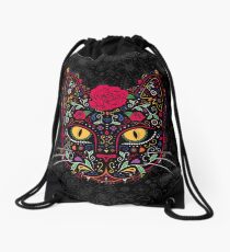 Day of the Dead Kitty Cat Sugar Skull Drawstring Bag