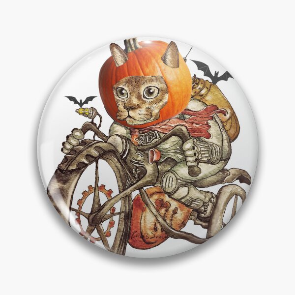 Item preview, Halloween pumpkin cat riding motorcycle designed and sold by felissimha.