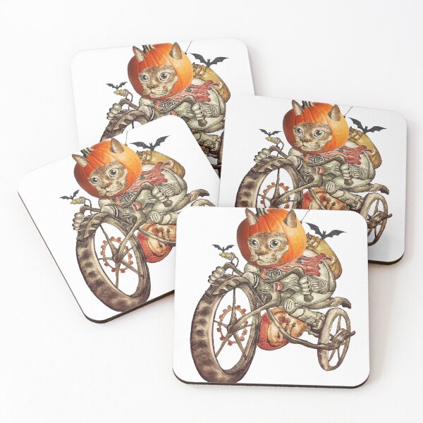 Item preview, Halloween pumpkin cat riding motorcycle designed and sold by felissimha.