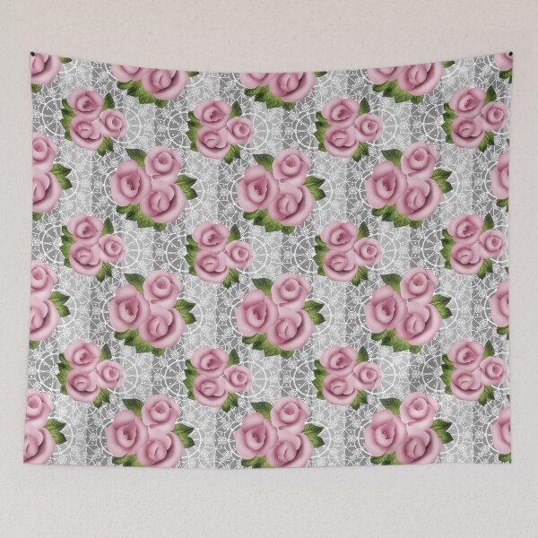 Item preview, Retro floral pink roses pattern, digital print retro lace background designed and sold by fuzzyfox.