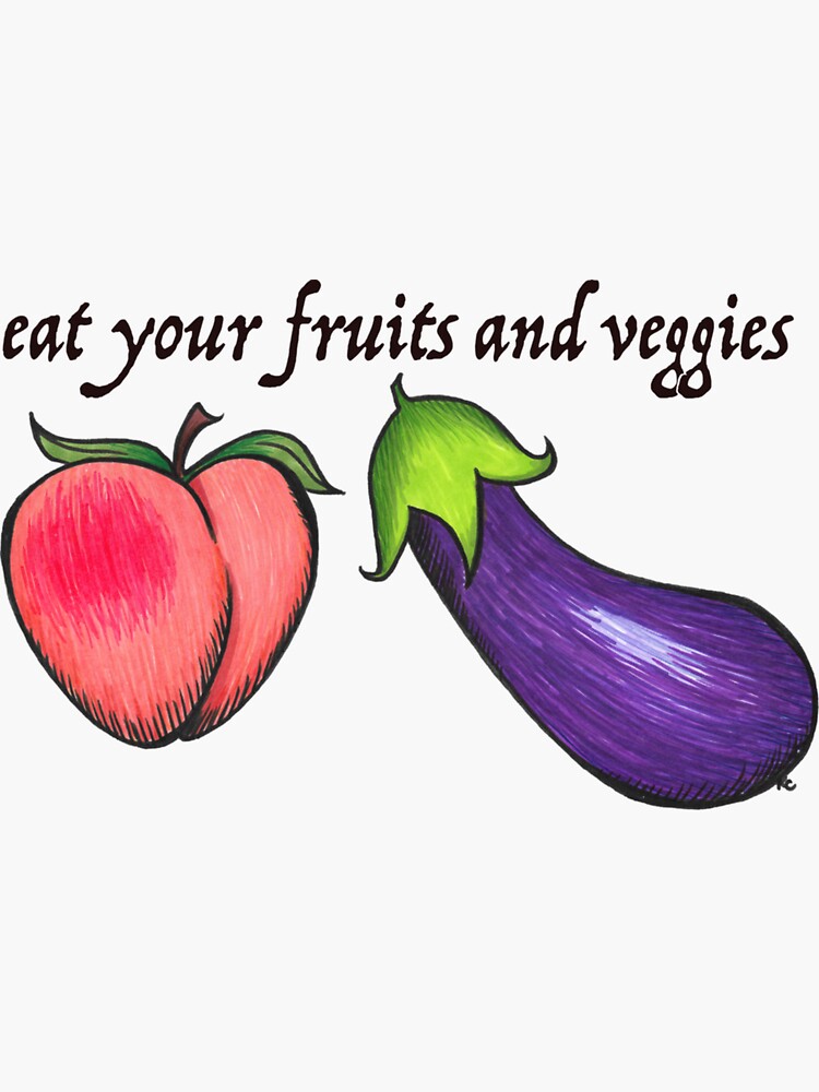 "Peach and Eggplant Emojis Eat Your Fruits and Veggies " Sticker for