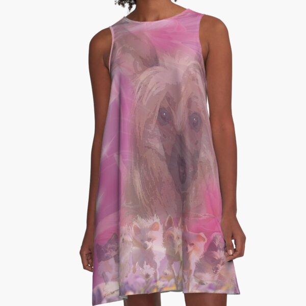 Chinese Crested Dogs , pink lily, Lilien A-Linien Kleid