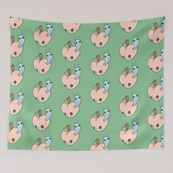 Item preview, Unhappy Peach with Caterpillar Visitor  designed and sold by FreyaDraws.