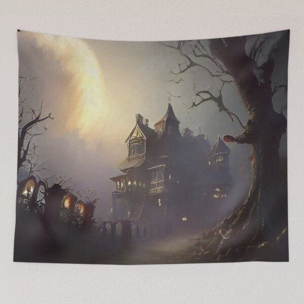 Item preview, Creepy house and full moon designed and sold by AnnArtshock.