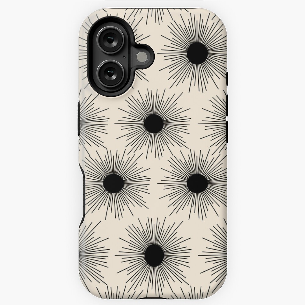  Sunburst Mid-Century Modern Sun Pattern in Black and Almond Cream Scarf