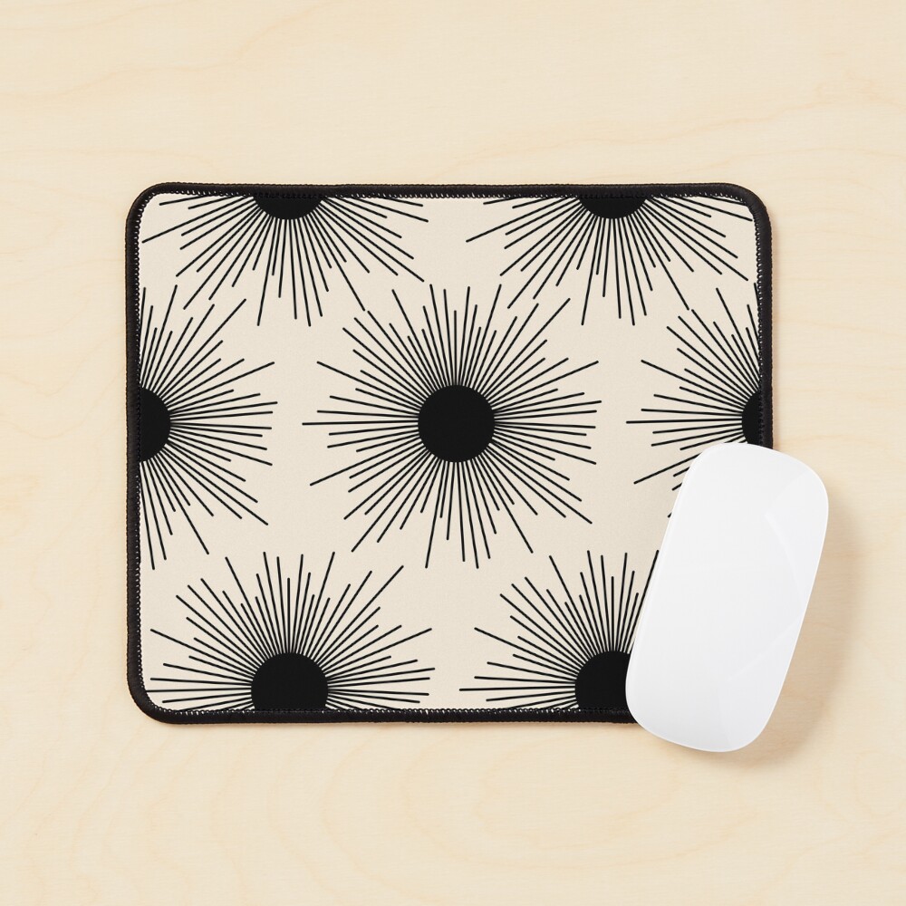  Sunburst Mid-Century Modern Sun Pattern in Black and Almond Cream Scarf