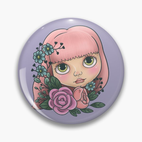 Item preview, Pretty Blythe Doll Face with Flowers designed and sold by FreyaDraws.