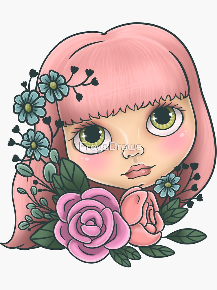Sticker for Sale avec l'œuvre « poupée blythe rose » de l'artiste