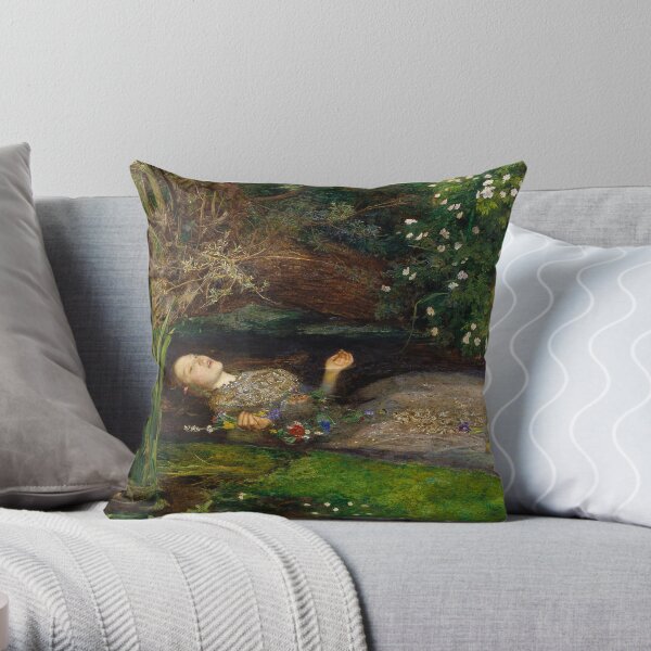 Ophelia Oil Painting by Sir John Everett Millais - Hamlet - Play Throw Pillow