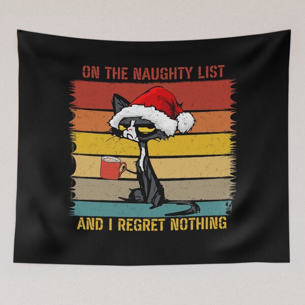 Item preview, On The Naughty List And I Regret Nothing Retro Funny Black Cat designed and sold by RockBeeDesigns.