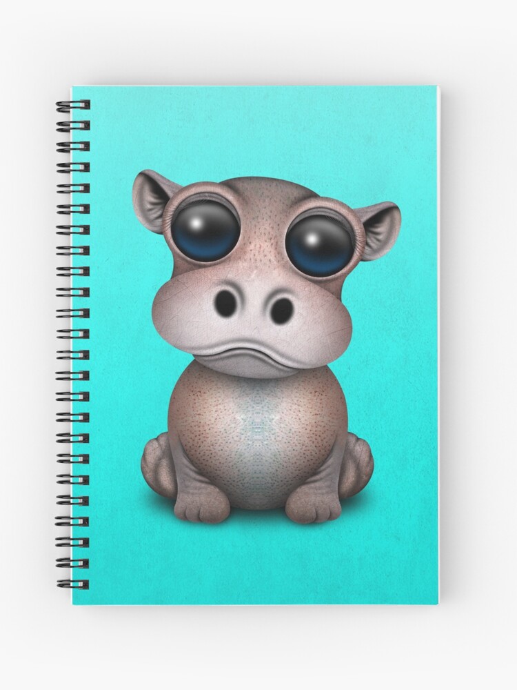 Cahier A Spirale Hippo Bebe Mignon Sur Bleu Par Jeffbartels Redbubble