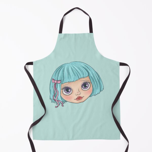 Item preview, Cute Sketchy Blythe Doll Face with Blue Hair designed and sold by FreyaDraws.