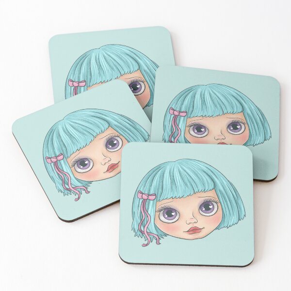 Item preview, Cute Sketchy Blythe Doll Face with Blue Hair designed and sold by FreyaDraws.