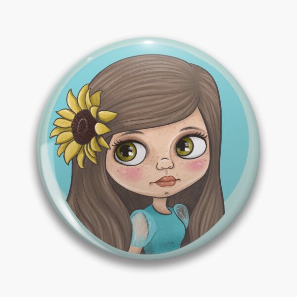 Item preview, Cute Sketchy Blythe Doll Face with Sunflower designed and sold by FreyaDraws.