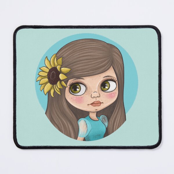 Item preview, Cute Sketchy Blythe Doll Face with Sunflower designed and sold by FreyaDraws.