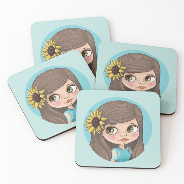 Item preview, Cute Sketchy Blythe Doll Face with Sunflower designed and sold by FreyaDraws.