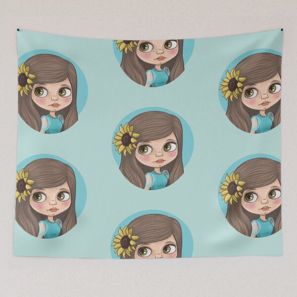 Item preview, Cute Sketchy Blythe Doll Face with Sunflower designed and sold by FreyaDraws.