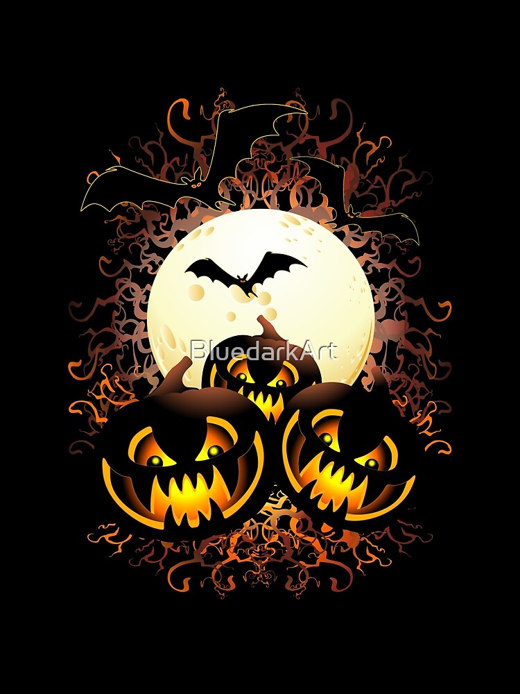 Black Evil Pumpkins Halloween Night by BluedarkArt