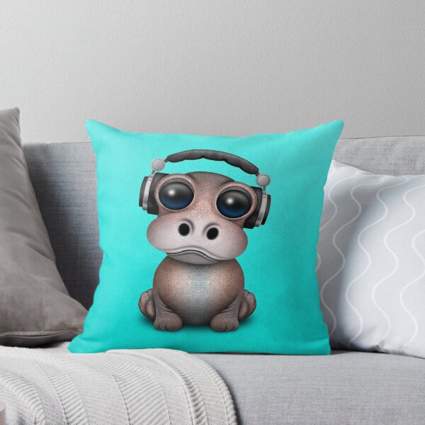 Item preview, Cute Baby Hippo Dj Wearing Headphones on Blue designed and sold by JeffBartels.