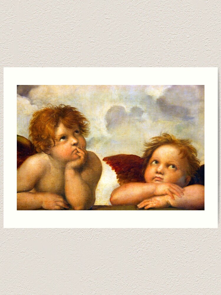 "Angels Cherubs Raphael Santi Sistine Madonna Sweet" Art Print by