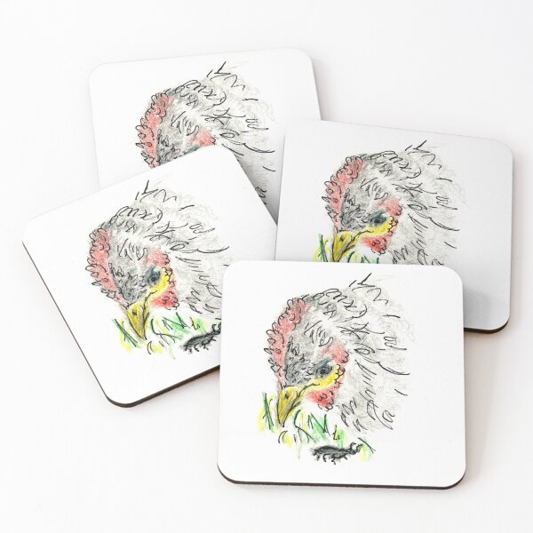 Item preview, Little cute grey hen watching a tasty beetle designed and sold by janesg.