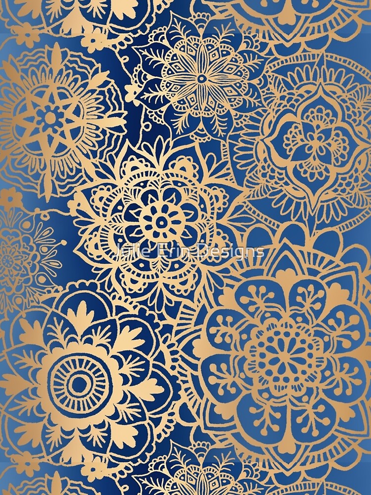 Blue and Gold Mandala Pattern by julieerindesign