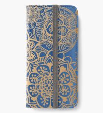 Blau und Goldmandala-Muster iPhone Flip-Case/Hülle/Klebefolie