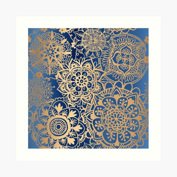 Blue and Gold Mandala Pattern Art Print