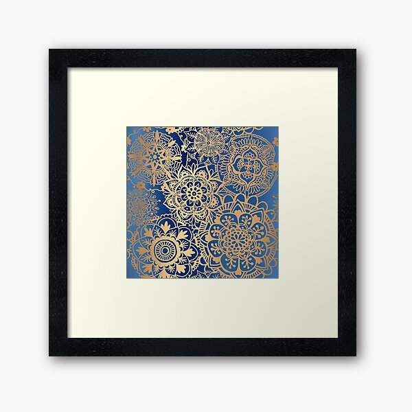 Blue and Gold Mandala Pattern Framed Art Print