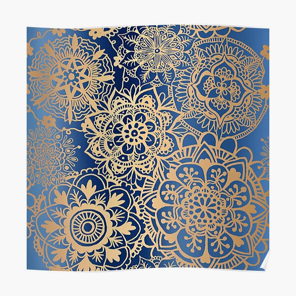Blue and Gold Mandala Pattern Poster