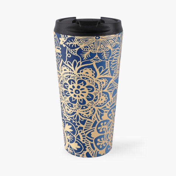 Blue and Gold Mandala Pattern Travel Mug