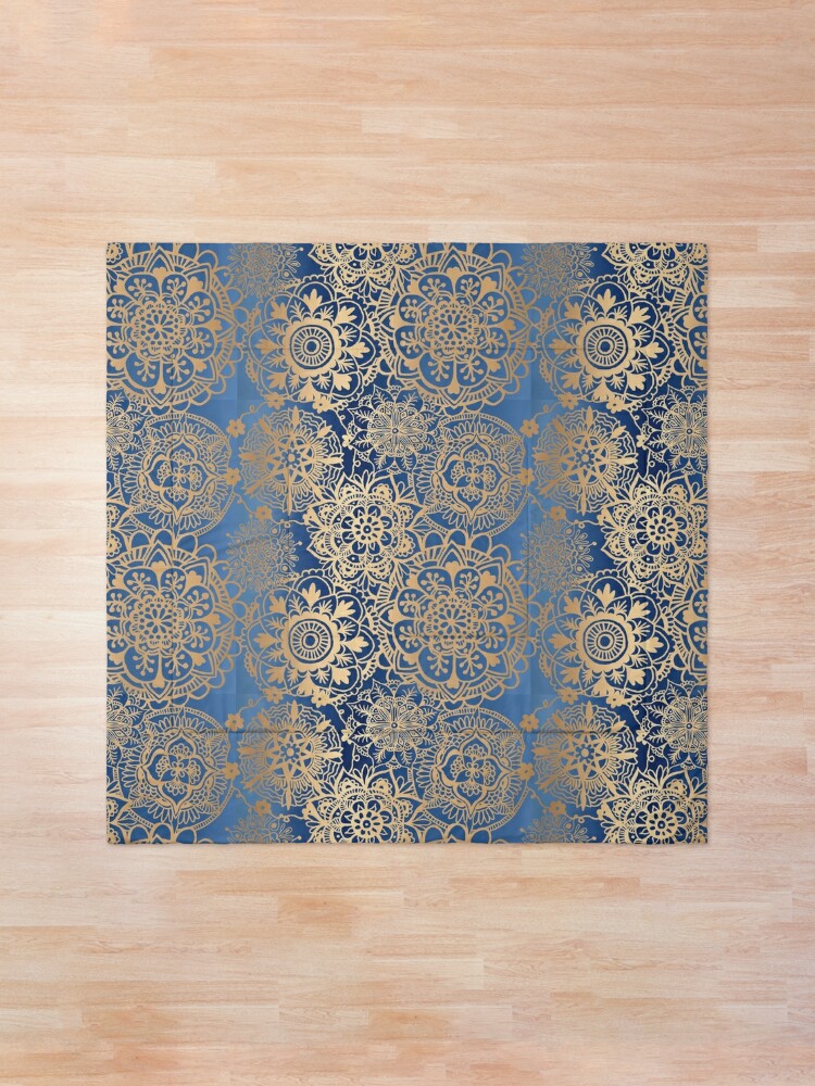 Comforter, Blue and Gold Mandala Pattern designed and sold by Julie Erin Designs