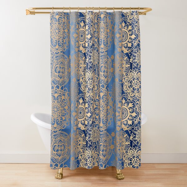 Blue and Gold Mandala Pattern Shower Curtain