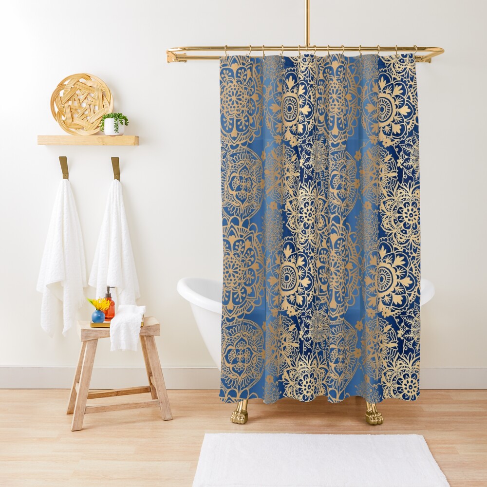 blue and gold shower curtain