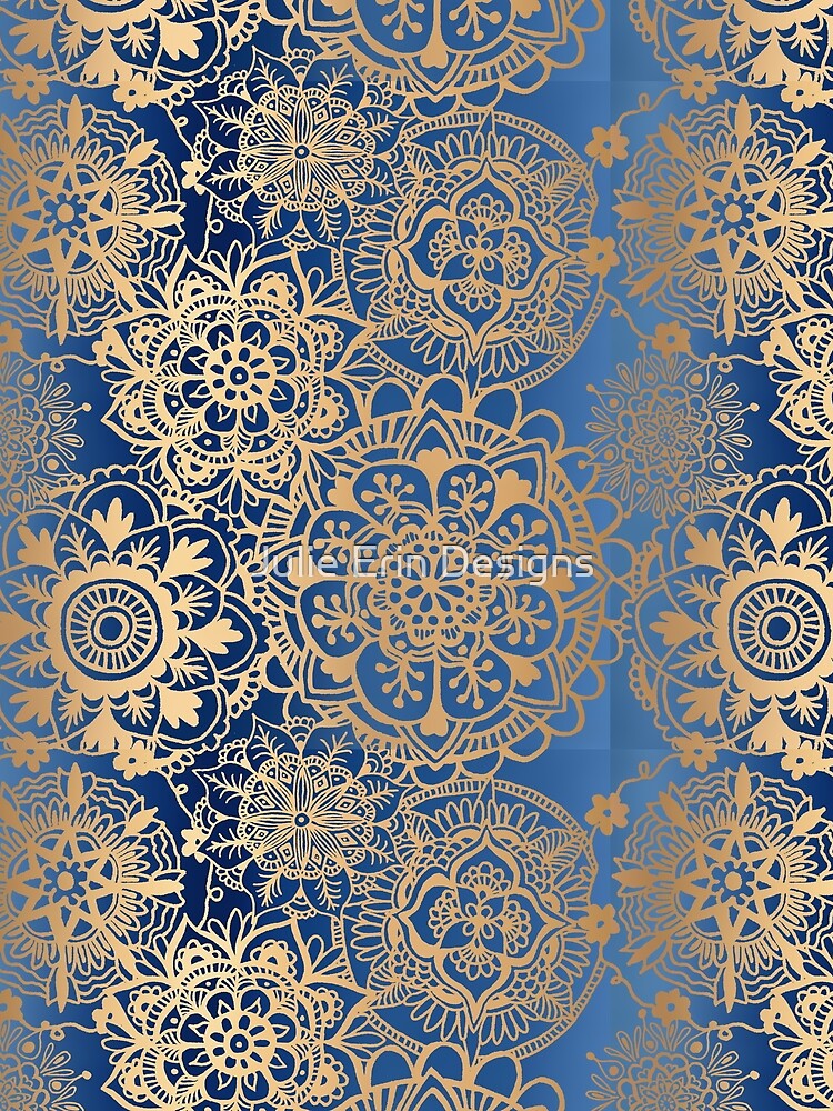 Thumbnail 3 of 3, Scarf, Blue and Gold Mandala Pattern designed and sold by Julie Erin Designs.