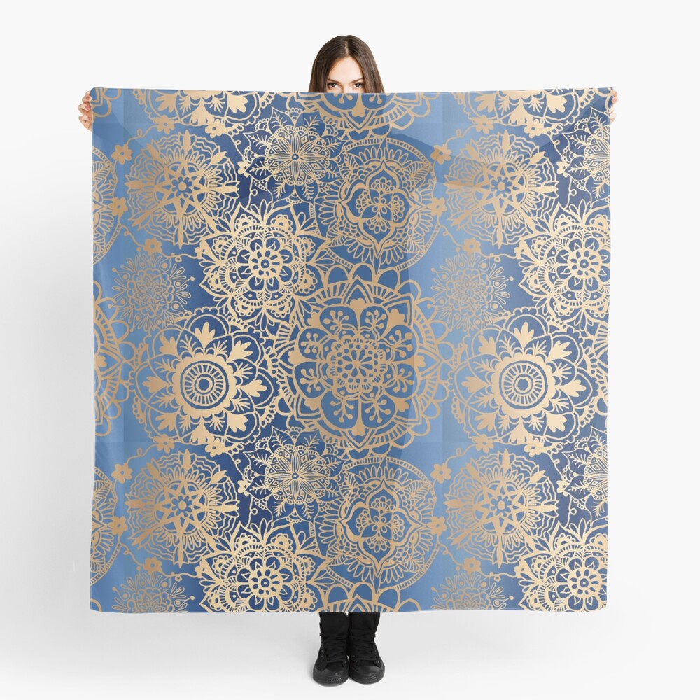 Blue and Gold Mandala Pattern Scarf