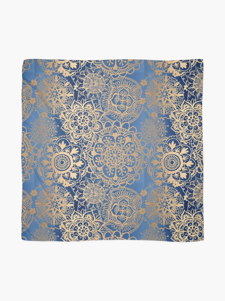 Thumbnail 2 of 3, Scarf, Blue and Gold Mandala Pattern designed and sold by Julie Erin Designs.
