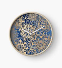 Blue and Gold Mandala Pattern Clock
