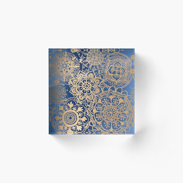 Blue and Gold Mandala Pattern Acrylic Block