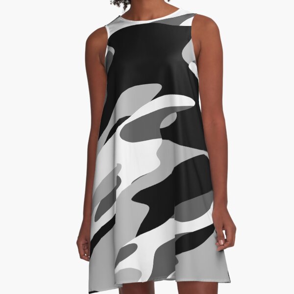 black gray and white camo A-Line Dress
