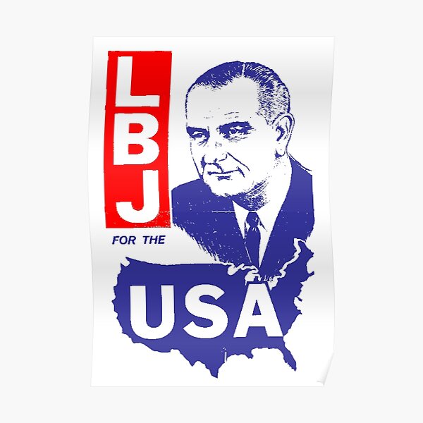 1964 LBJ For The USA Lyndon Johnson Presidential Campaign Window Card Poster 